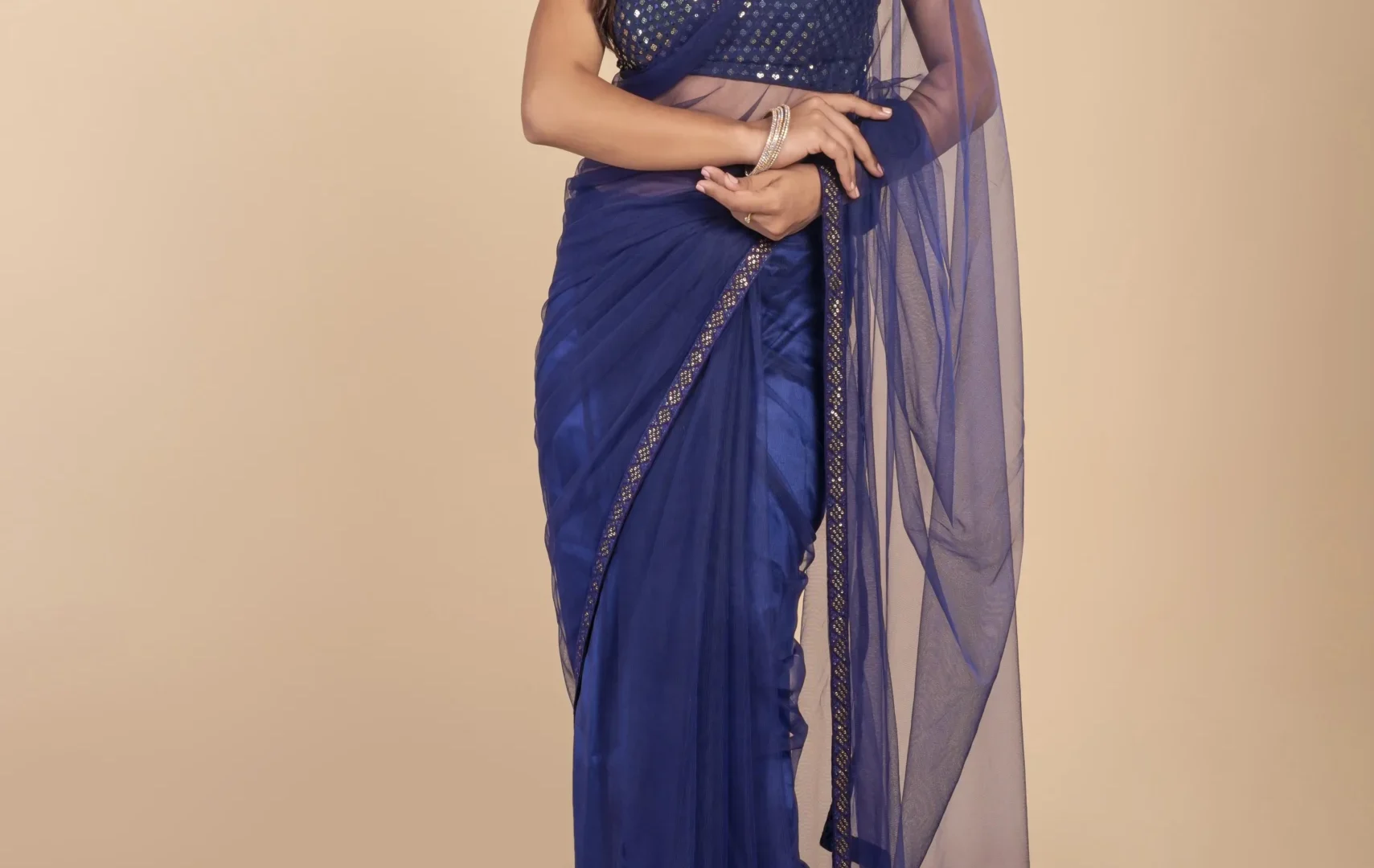 Dark Blue Net Saree
