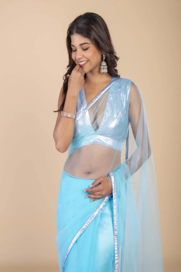 Sky Soft Net Saree - Image 2