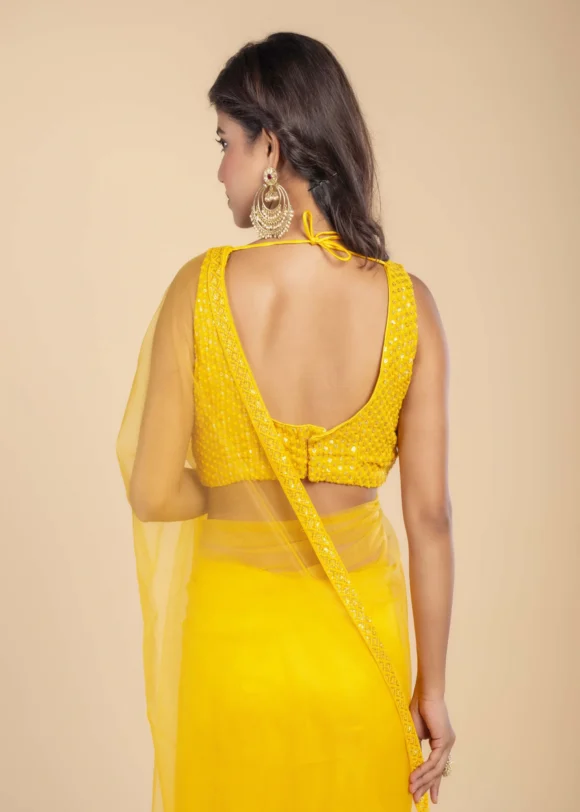 Yellow Net saree - Image 4