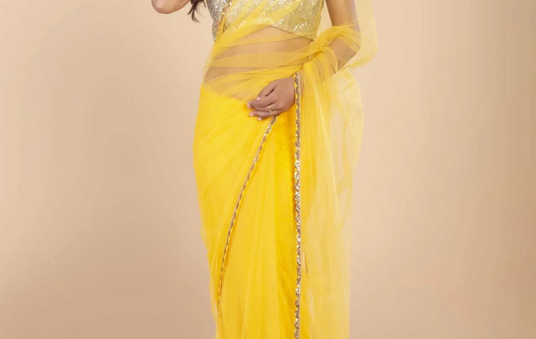 Light Yellow Net Saree