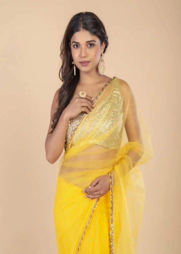 Light Yellow Net Saree - Image 2