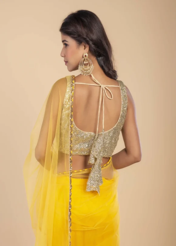 Light Yellow Net Saree - Image 3