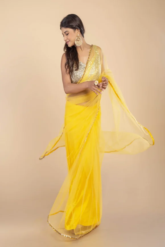 Light Yellow Net Saree - Image 4