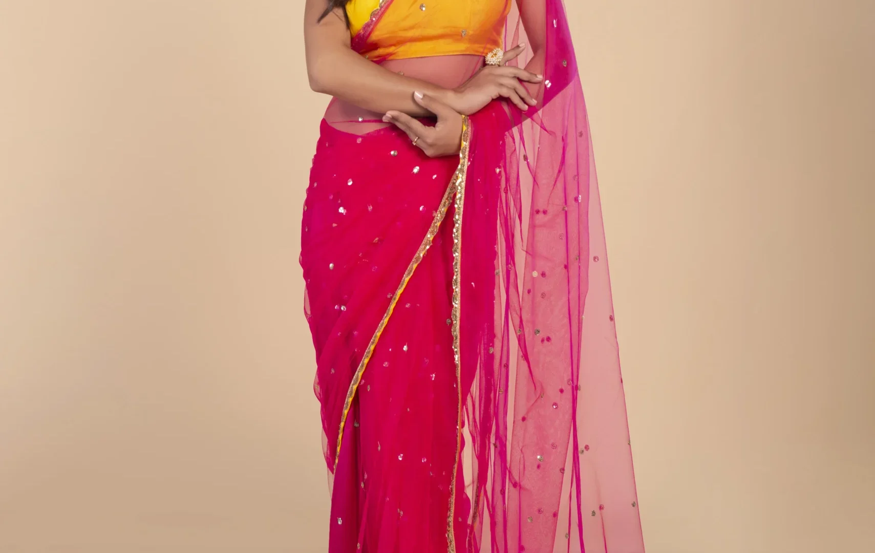Pink Gold Butte Net Saree