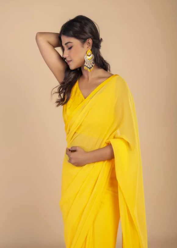 Yellow Georgette Saree - Image 2