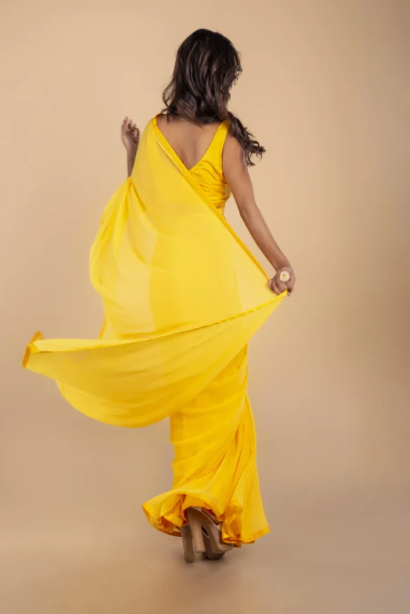 Yellow Georgette Saree - Image 3