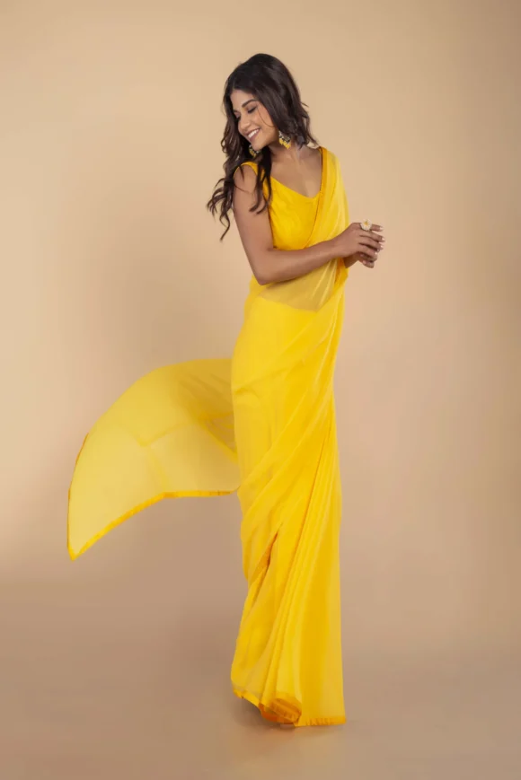 Yellow Georgette Saree - Image 4