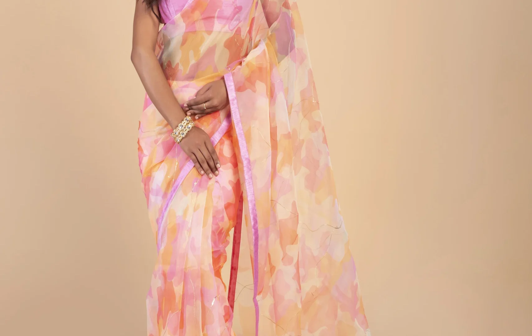 Organza Flower Foil Print Saree