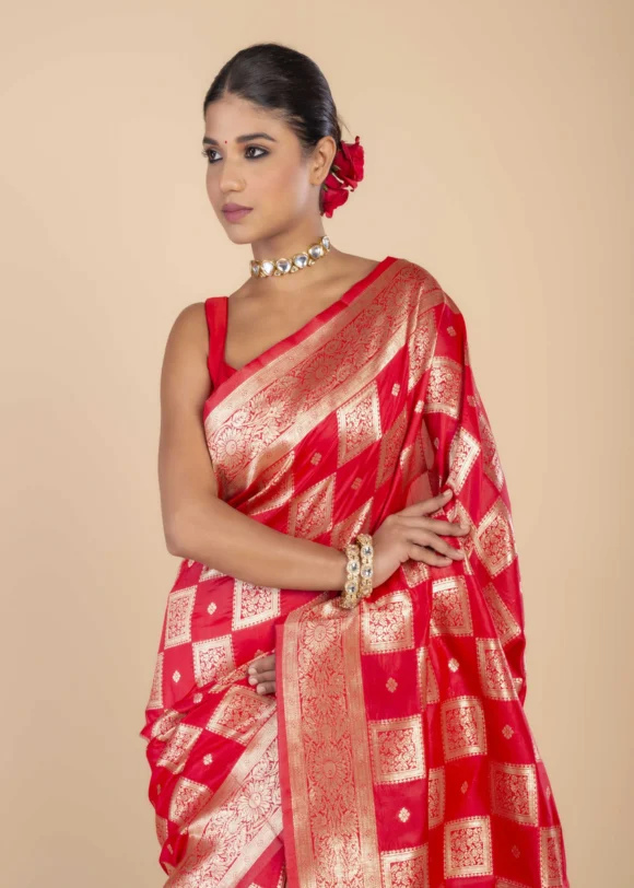 Red Banarasi Silk Saree - Image 2