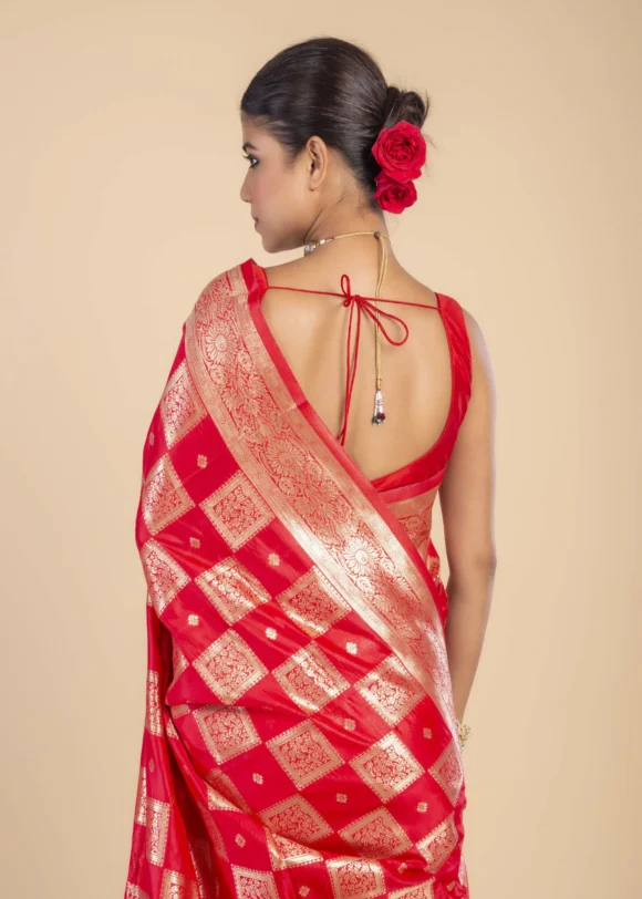 Red Banarasi Silk Saree - Image 3