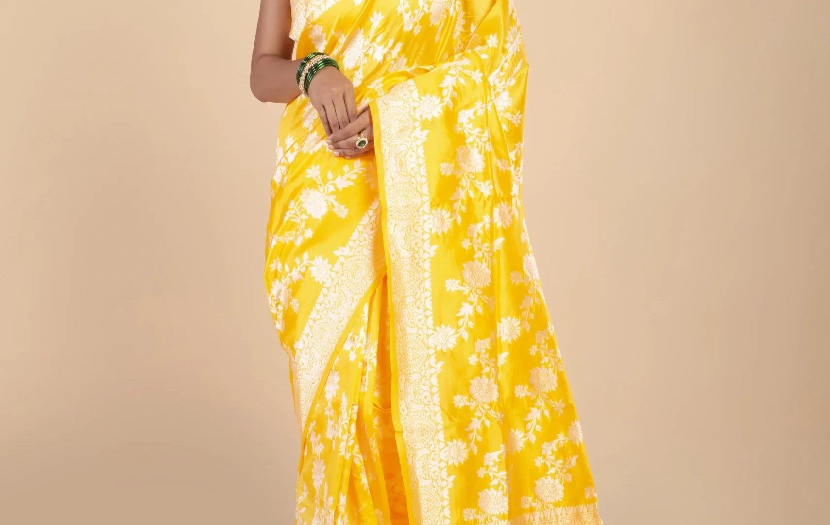 Yellow Silk Saree With Resham Work