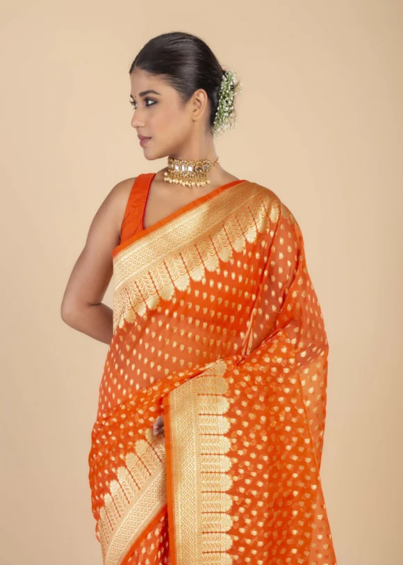 Pure Organza Silk Saree With Zari Work - Image 2