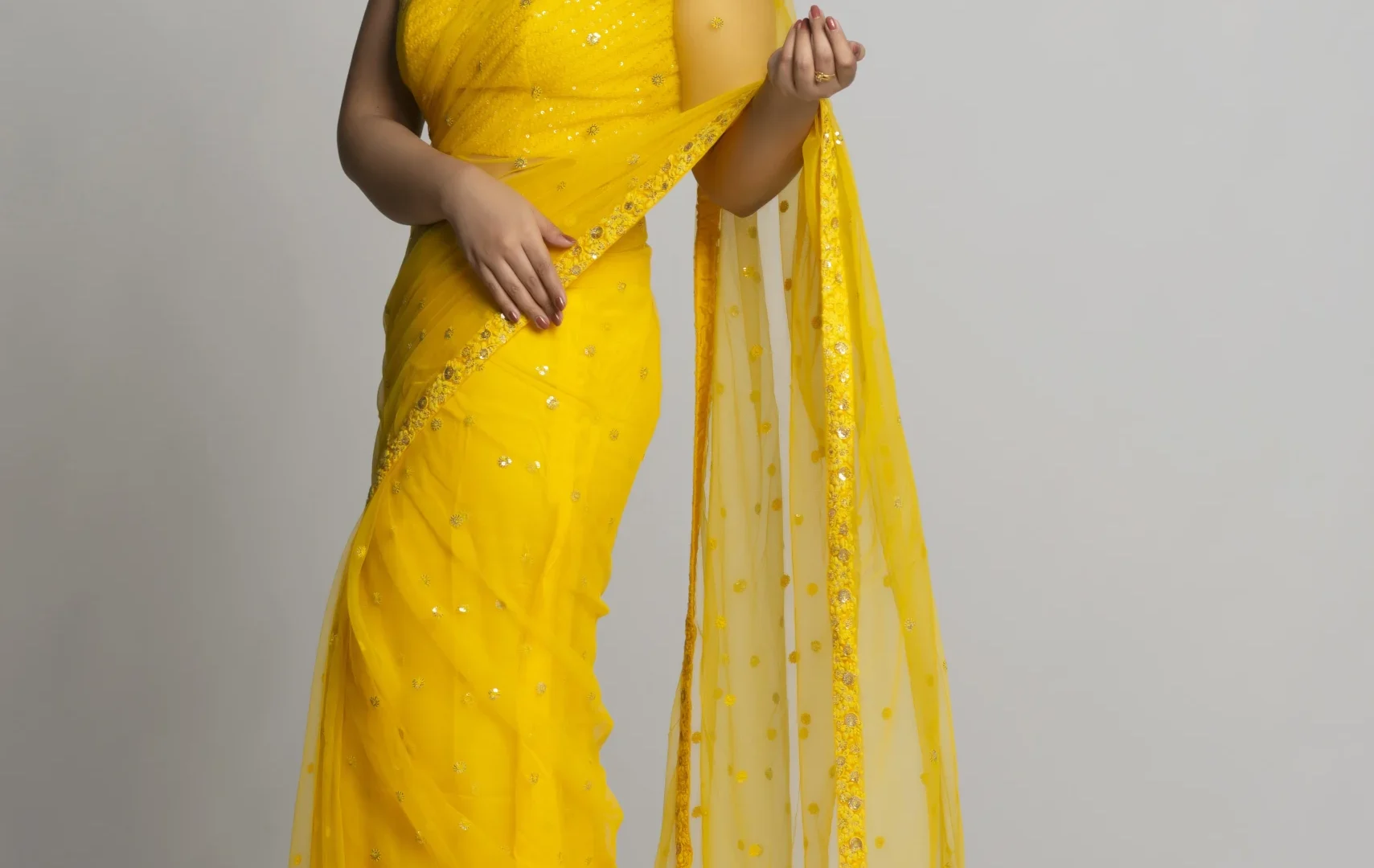 Yellow Butta Net Saree