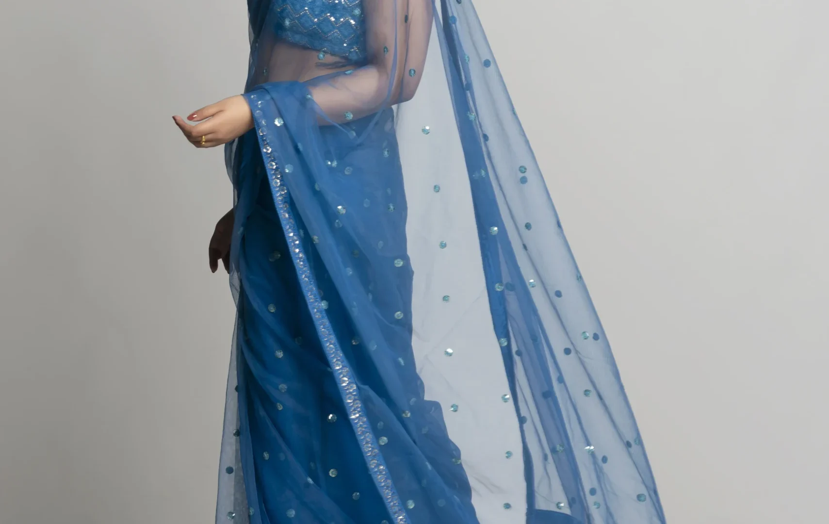 Net Aqua Blue Butta Saree