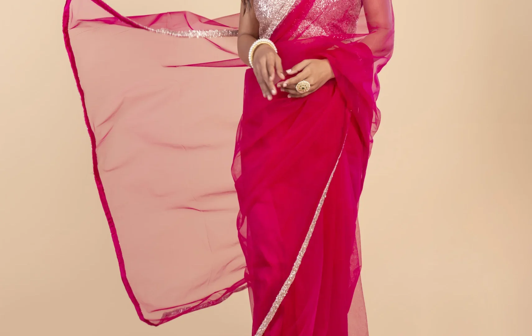 Pink Net Saree