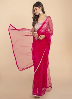 Pink Net Saree