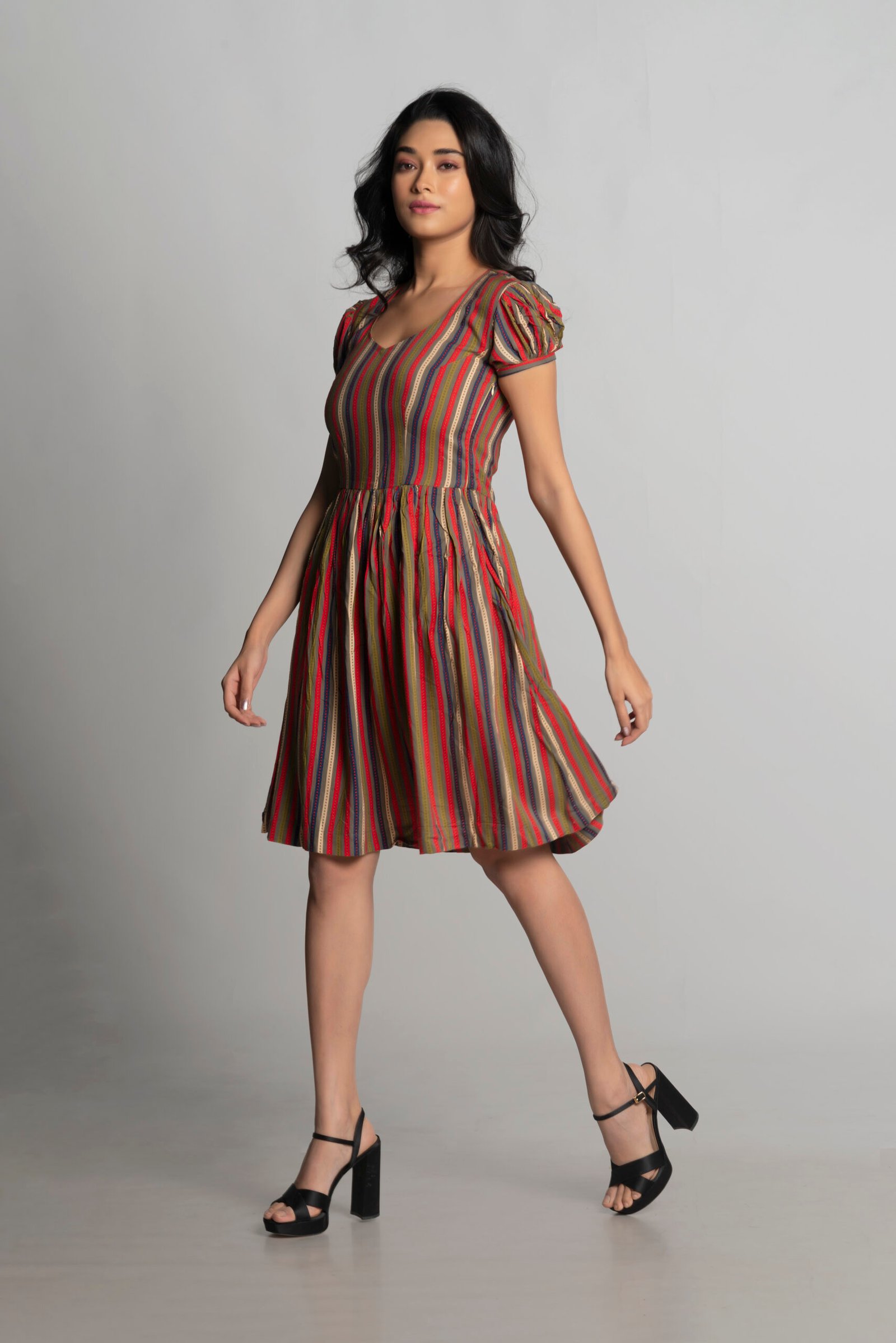 MULTICOLOR STRIPE PRINT DRESS