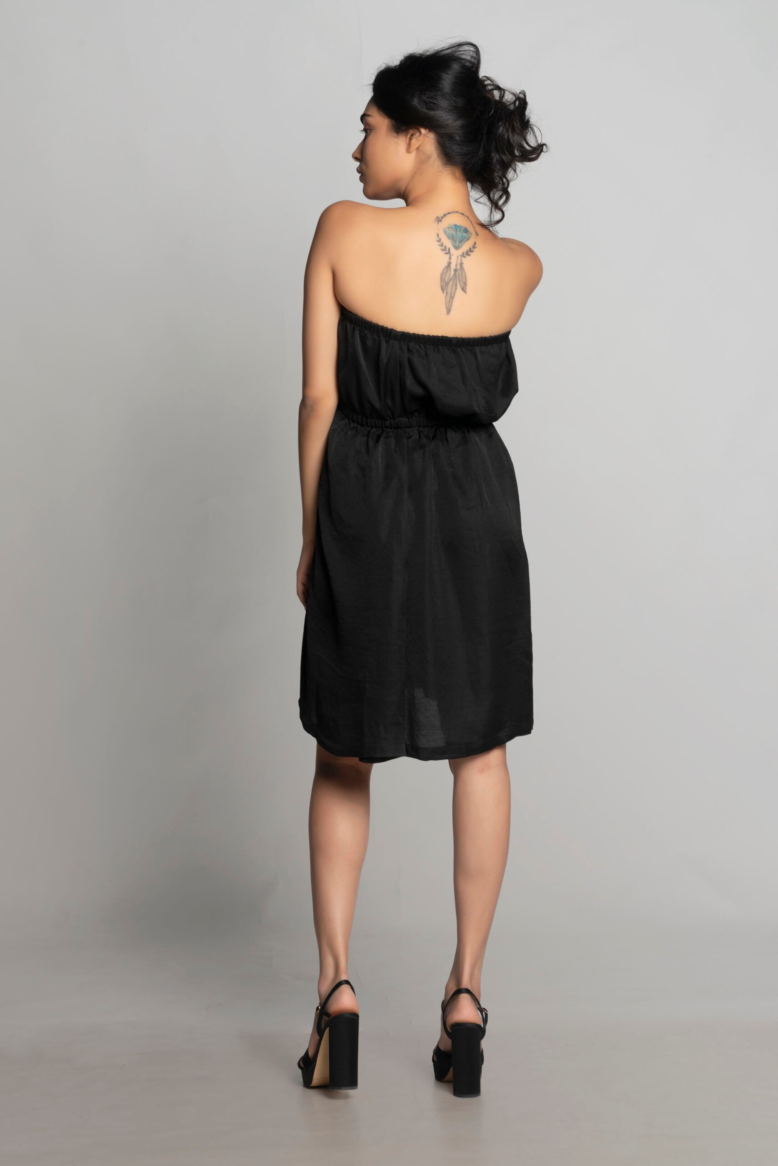 BLACK DOTTED OFF-SHOULDER DRESS - Image 4