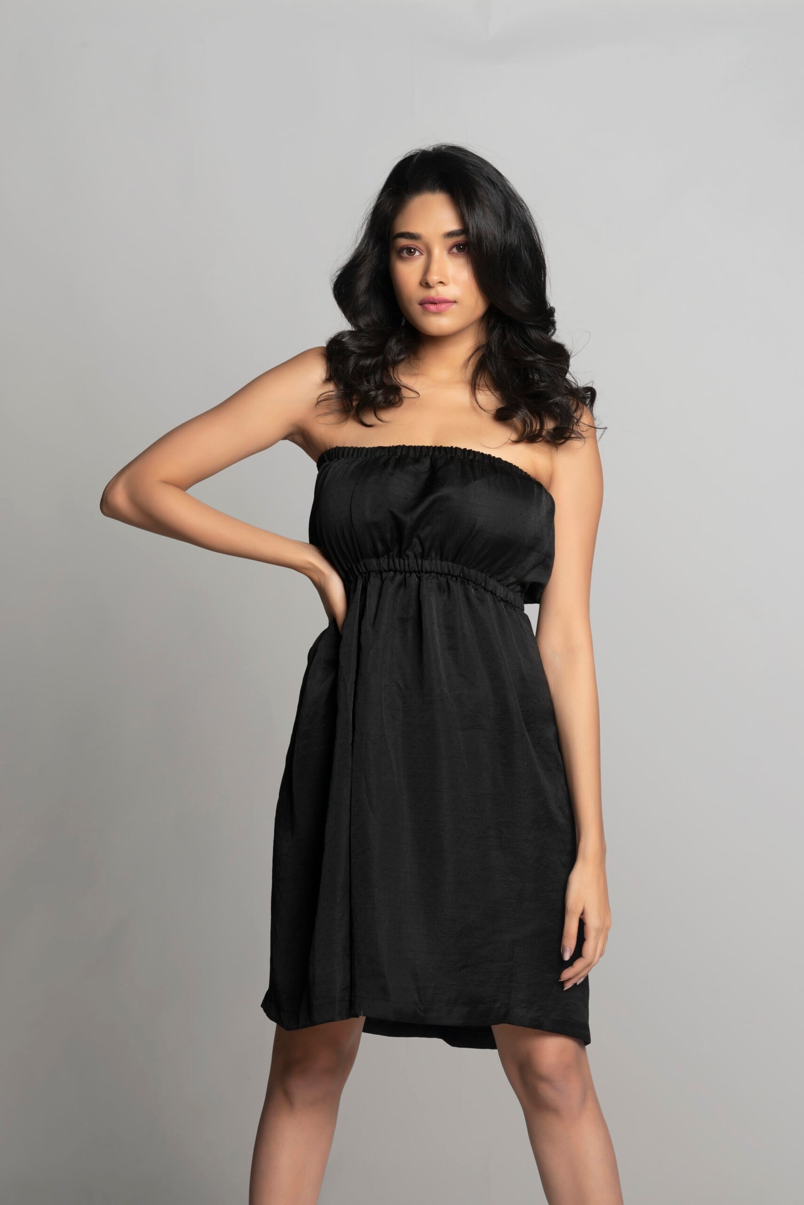 BLACK DOTTED OFF-SHOULDER DRESS - Image 3