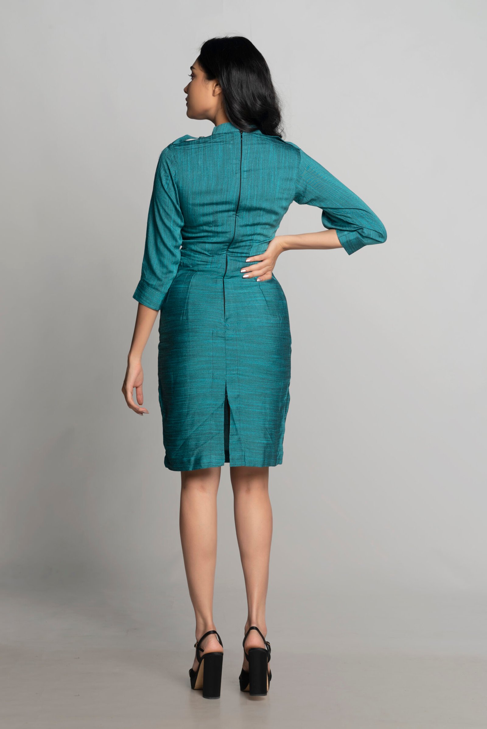BOTTLE GREEN HIGH NECK DRESS - Image 4