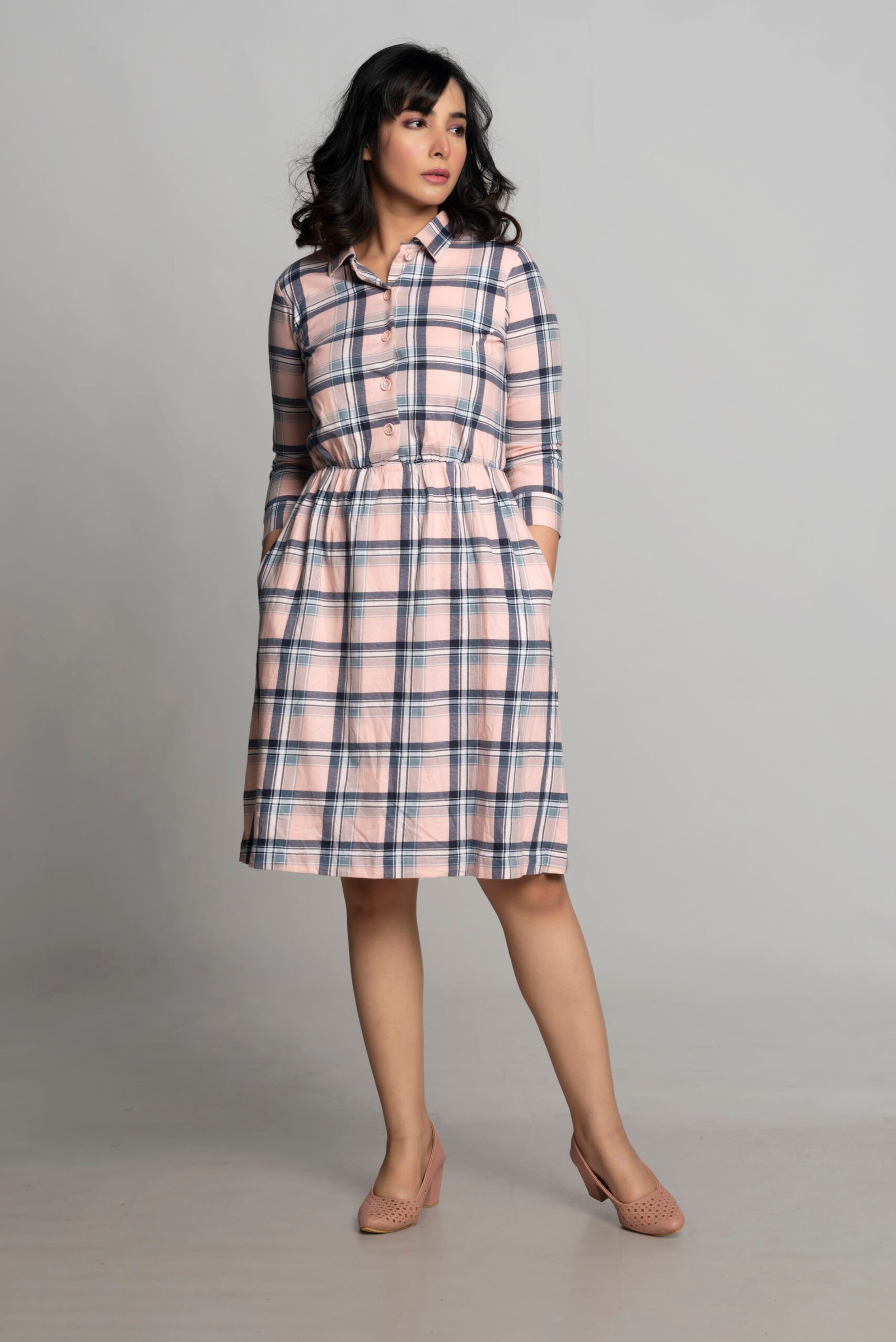 PINK CHECKED SHIRT DRESS - Image 3