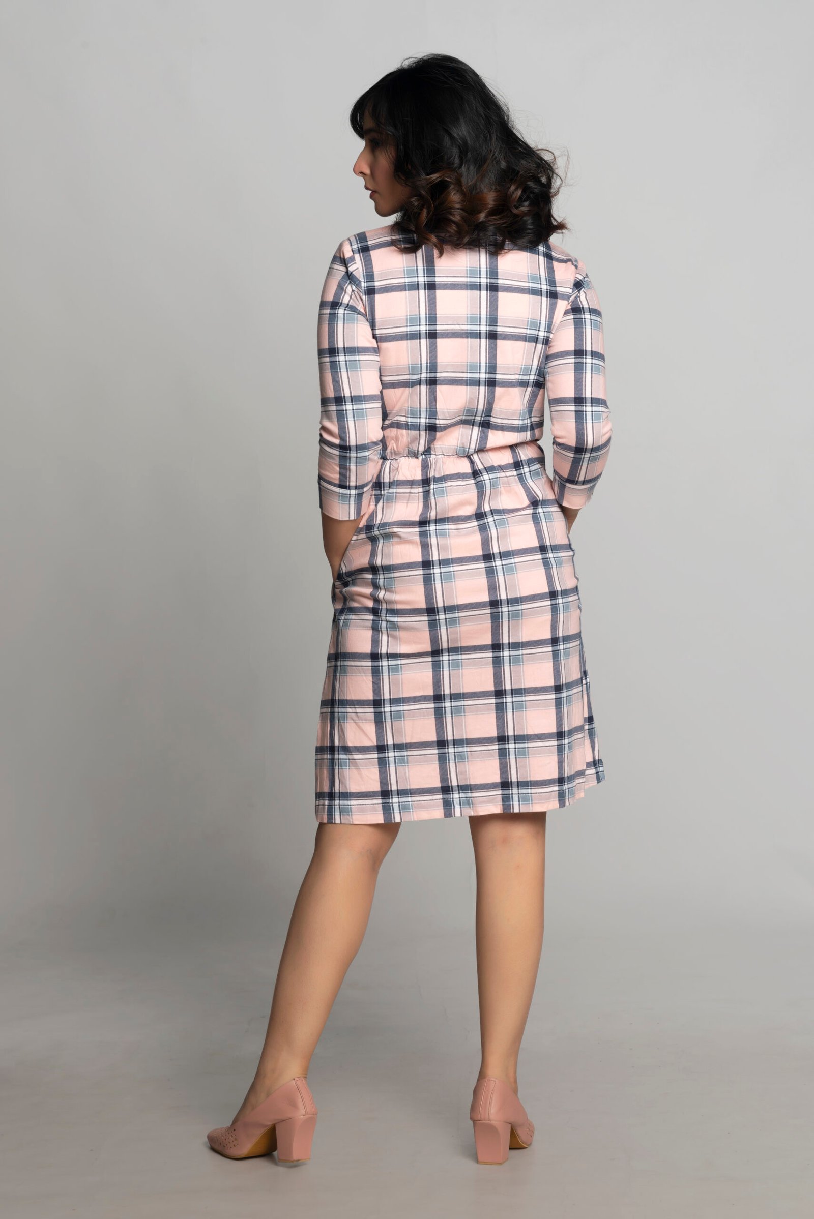 PINK CHECKED SHIRT DRESS - Image 4