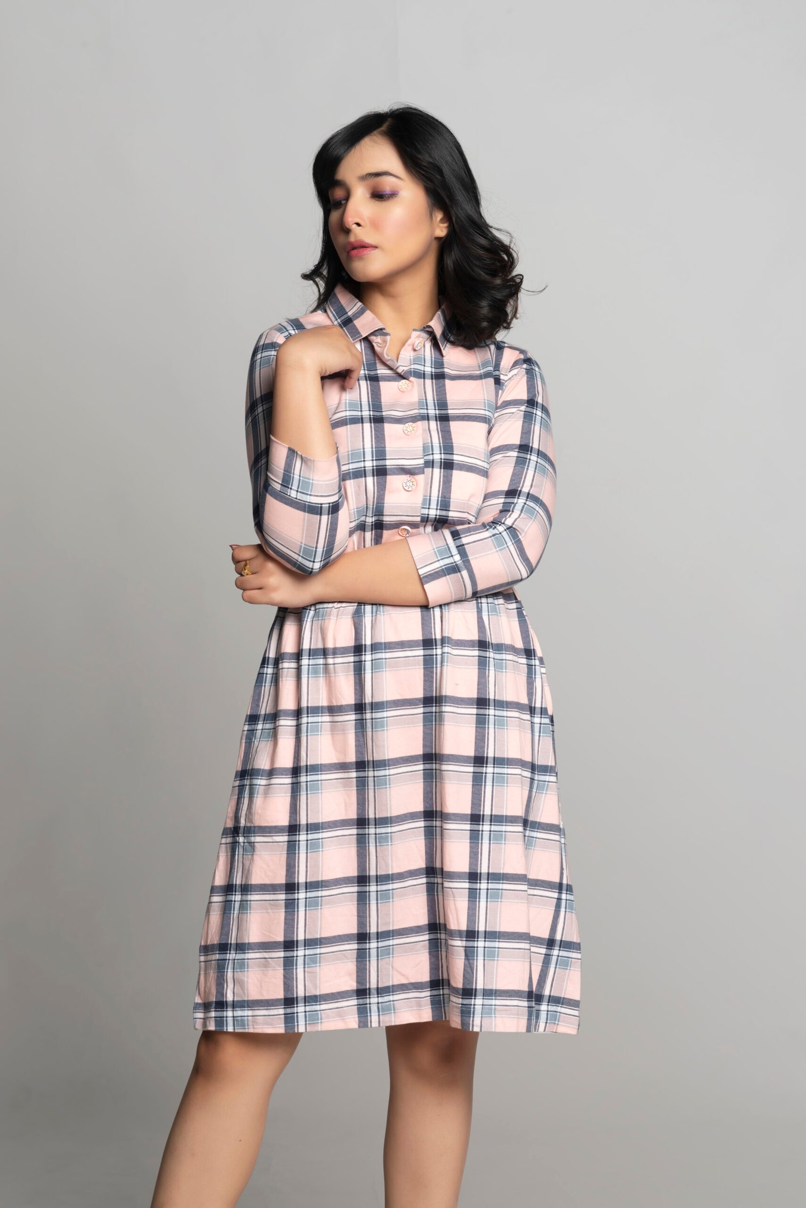 PINK CHECKED SHIRT DRESS - Image 2