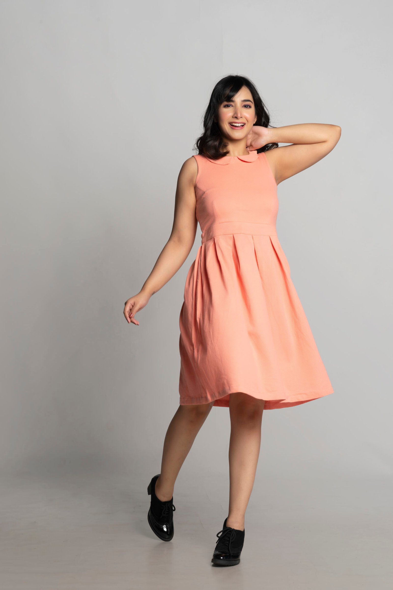PEACH DOTTED FIT & FLARE DRESS - Image 3