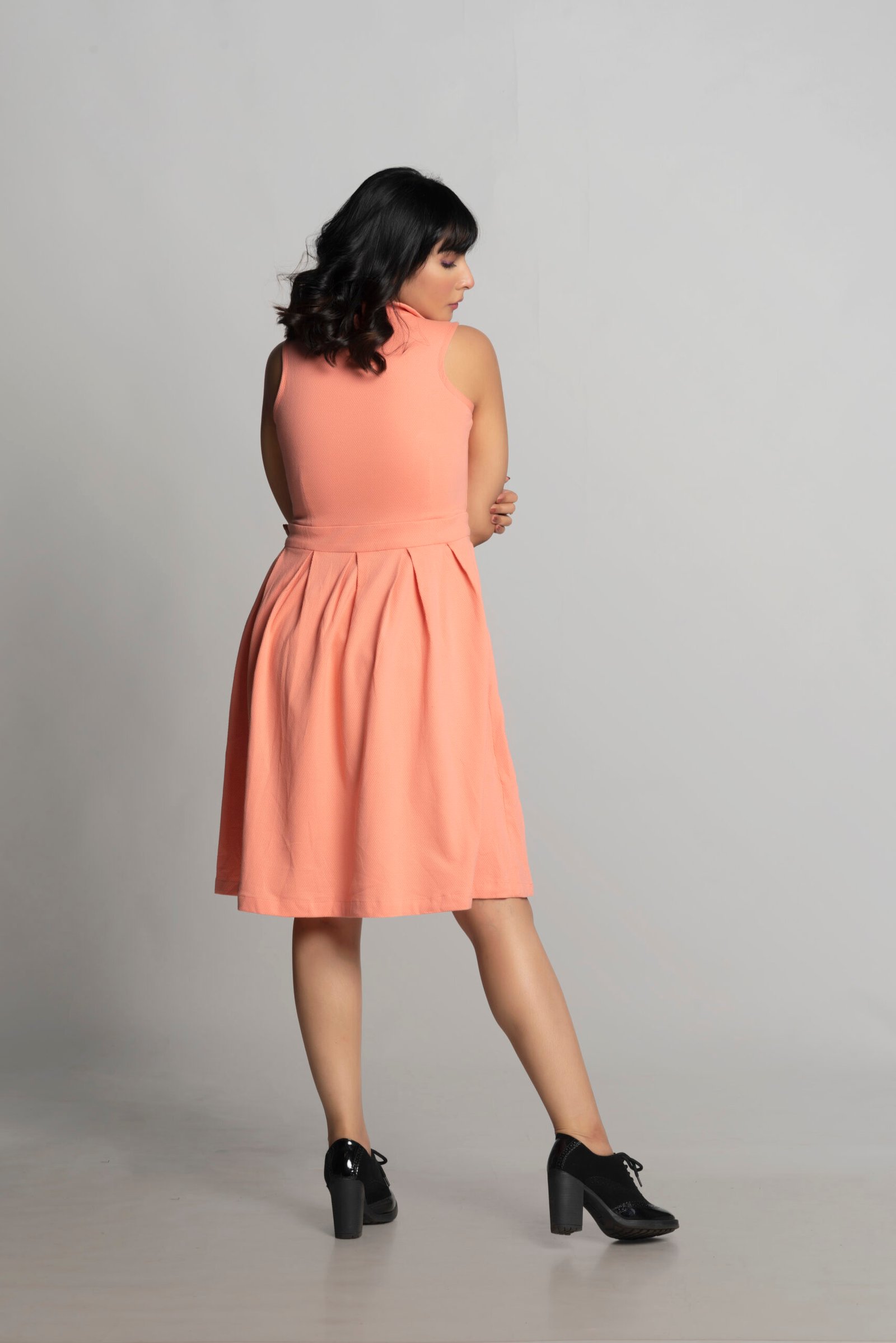 PEACH DOTTED FIT & FLARE DRESS - Image 4