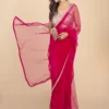 Pink Net Saree With Rose Gold Sequin Border