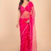 Luxe White Sequence Thread Butte Pink Net Saree