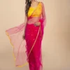 Pink Gold Butte Net saree With Gold sequin Border