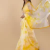 Organza Silk Yellow and Off White Fade Saree