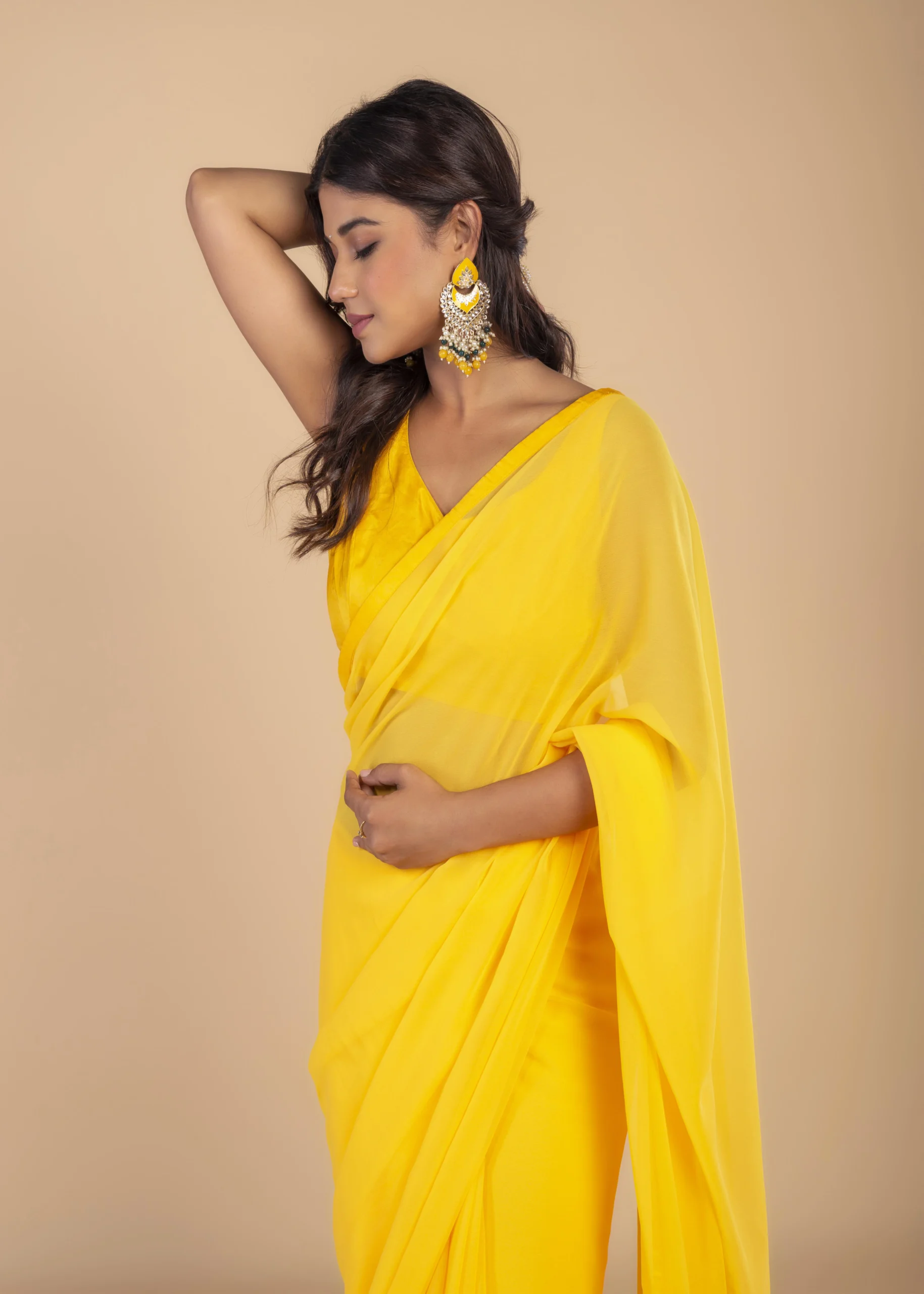 Yellow Georgette Saree - Image 2