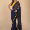 Blue Georgette Saree With Yellow Border