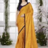 Mustard yellow Modal Silk Saree With Blue Border