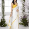 White Silk Saree With Yellow Border