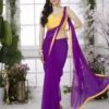 Purple Georgette Saree With Yellow Border