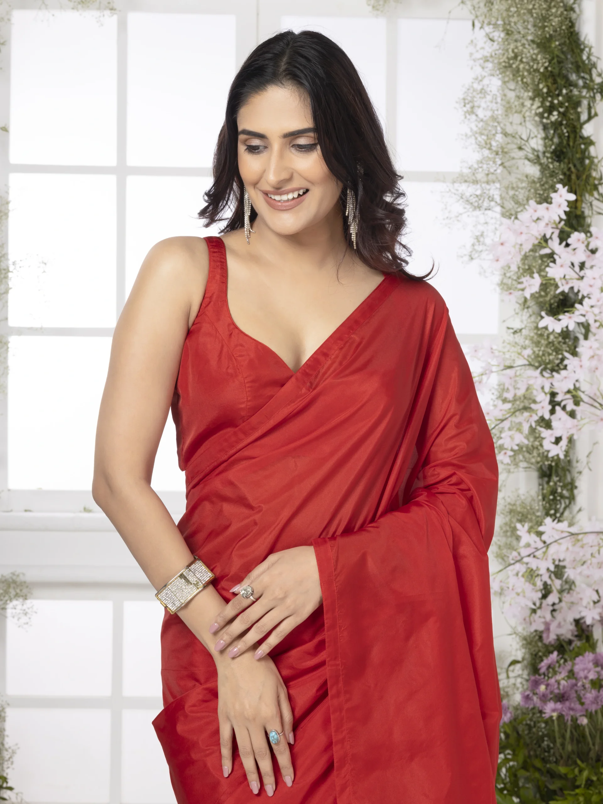 Ruby Red Silk Saree - Image 5