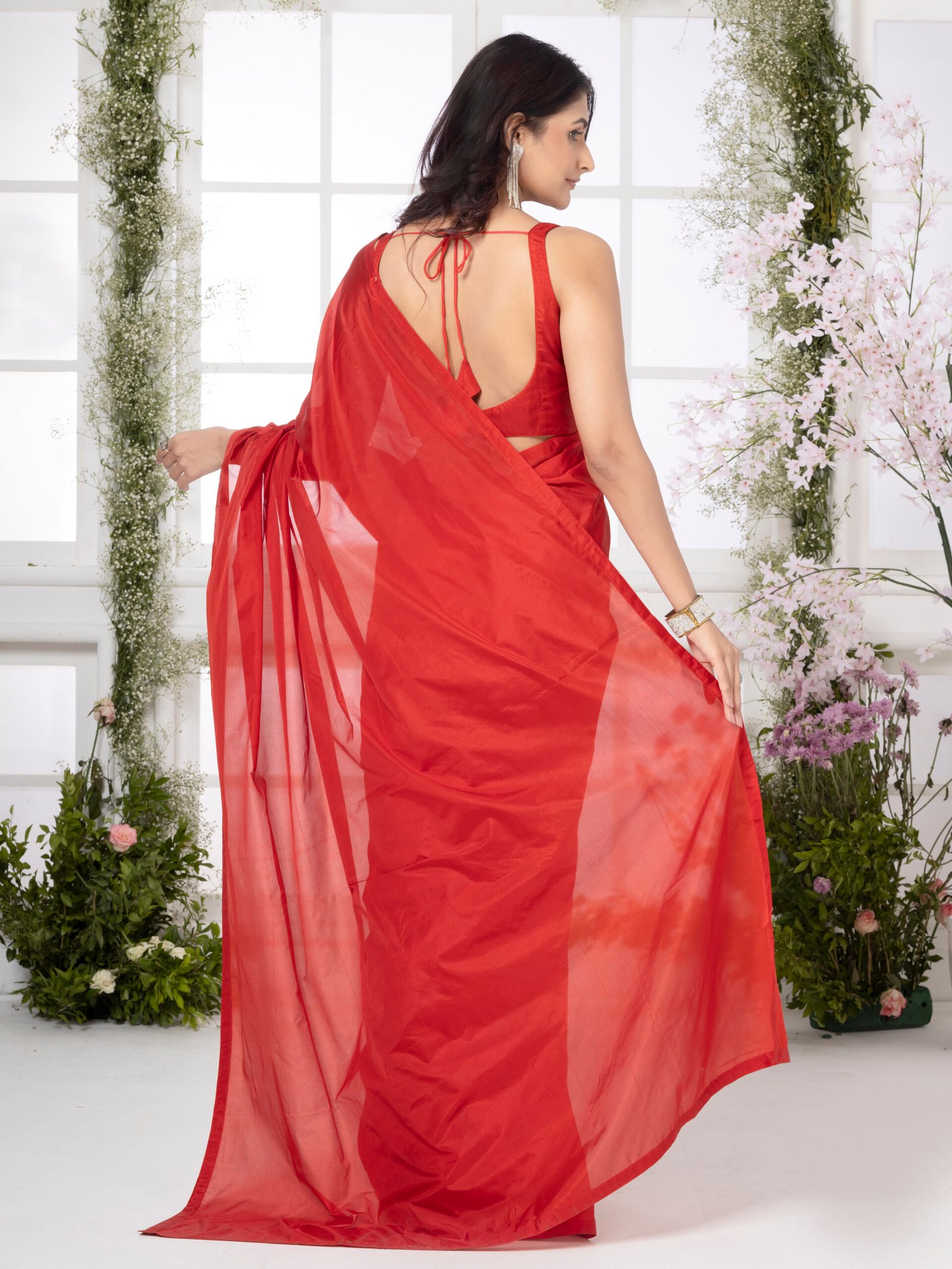 Ruby Red Silk Saree - Image 6