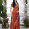 .Chrome Red Pure Tissue Silk Saree