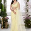 Cream Net Saree With Mirror Border