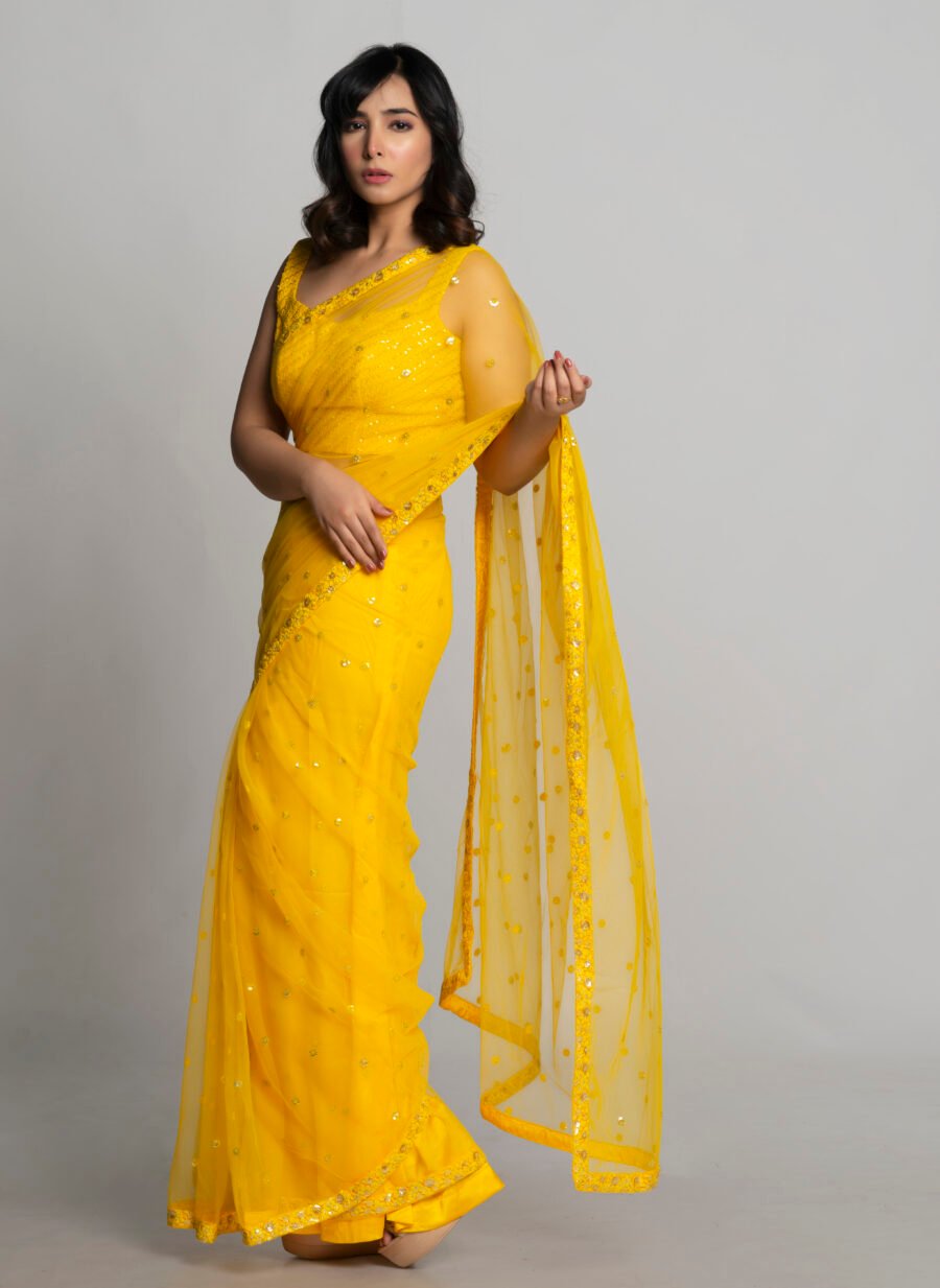 YELLOW BUTTA NET SAREE