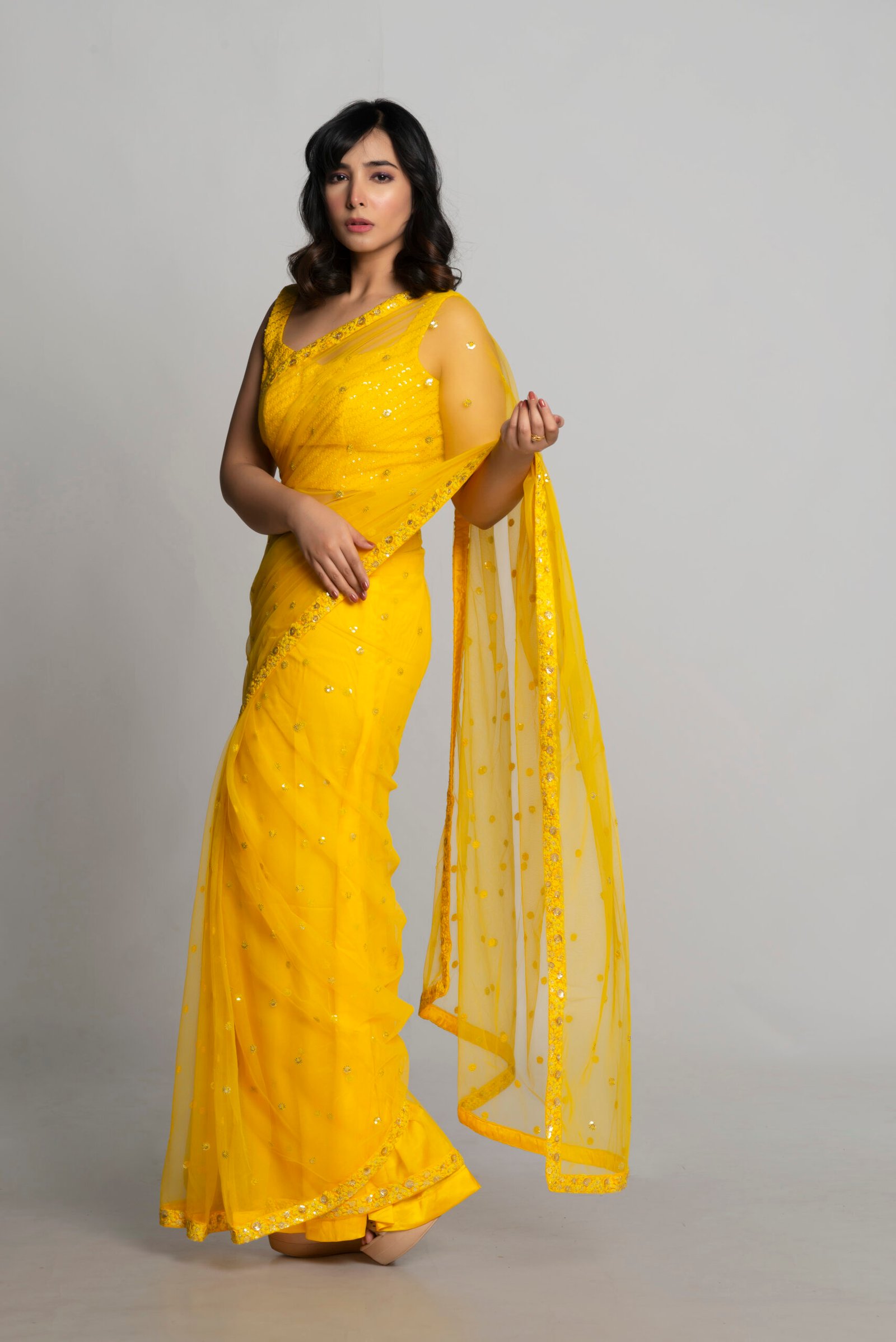 YELLOW BUTTA NET SAREE