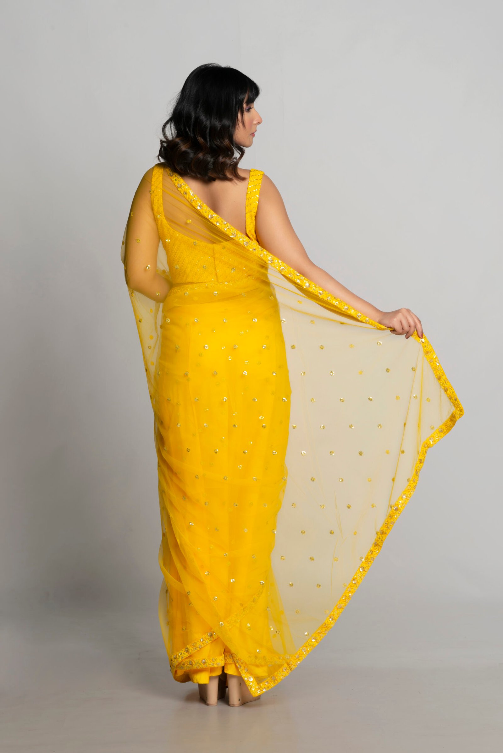 YELLOW BUTTA NET SAREE - Image 3
