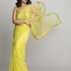 Yellow Stripe Net With Sequence Saree