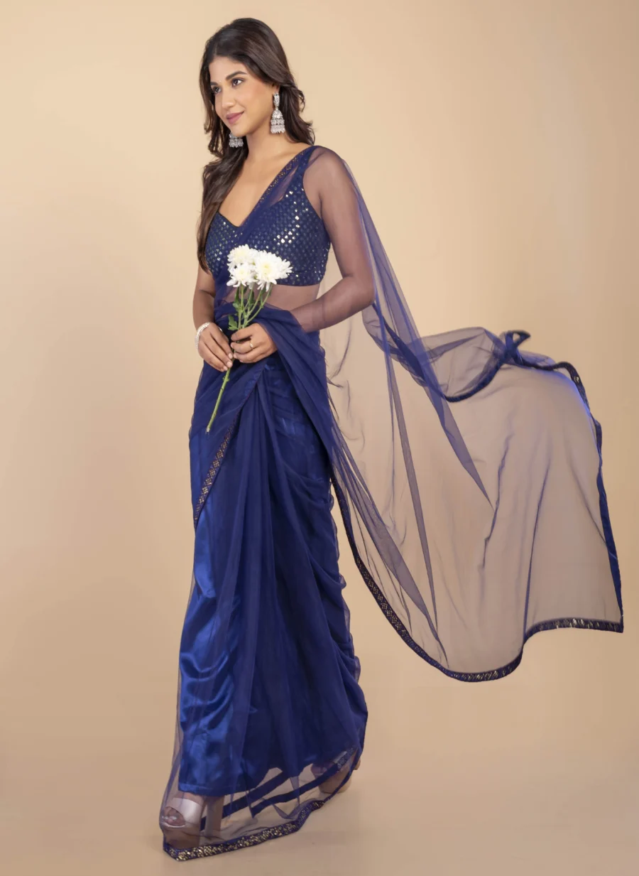 Dark Blue Net Saree